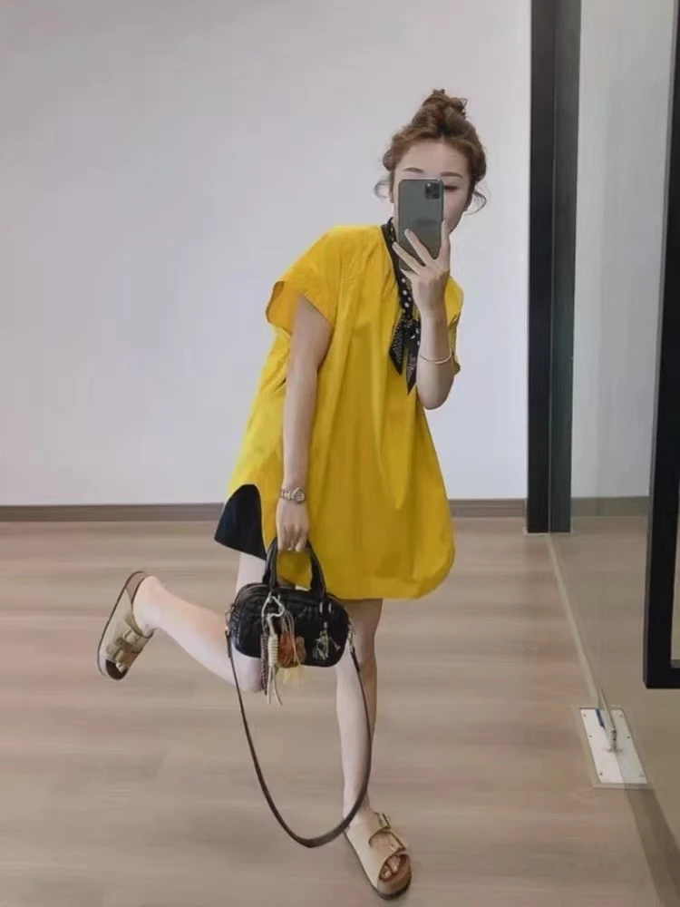 星星精选【标点】夏季法式衬衫休闲成人短袖设计感纯色中长款宽松