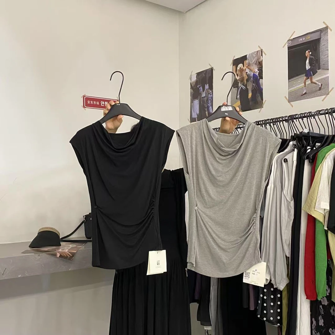 【ARONG阿荣家】褶皱设计T恤03195-黑色花灰-F