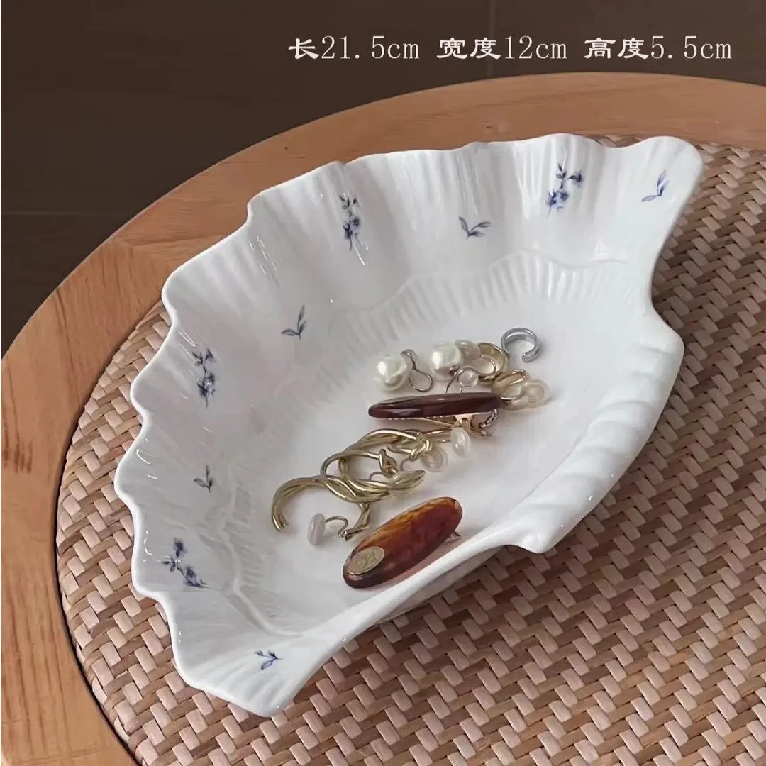 法式复古唯美碎花贝壳陶瓷盘 首饰收纳盘 餐盘果盘 装饰道具盘
