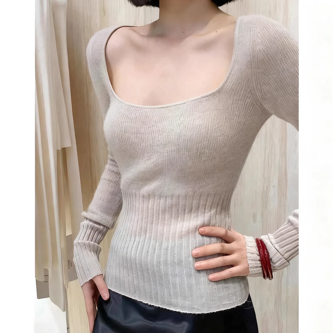 自发热方领内搭针织打底衫女秋冬2025新款超好看毛衣修身chic上衣