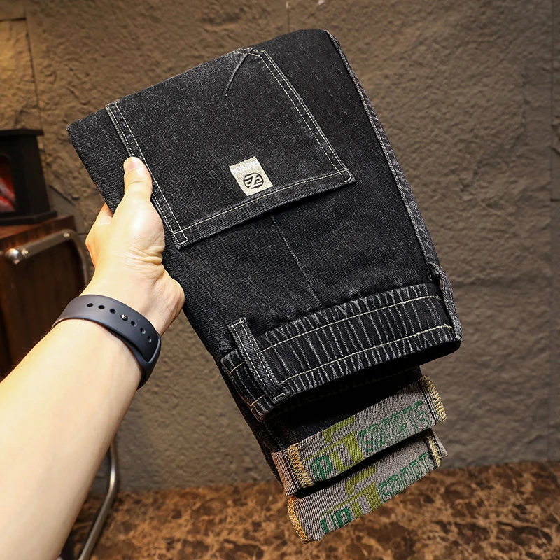 秋季男士牛仔裤男款爆款2025新款爆款弹力抽绳松紧腰直筒牛仔长裤