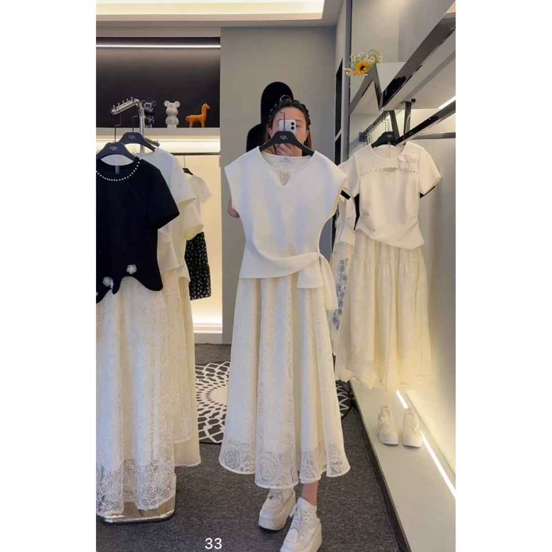 【火火】设计师款夏季休闲上衣衣服+半身裙显瘦套装两件套-AGP-W129