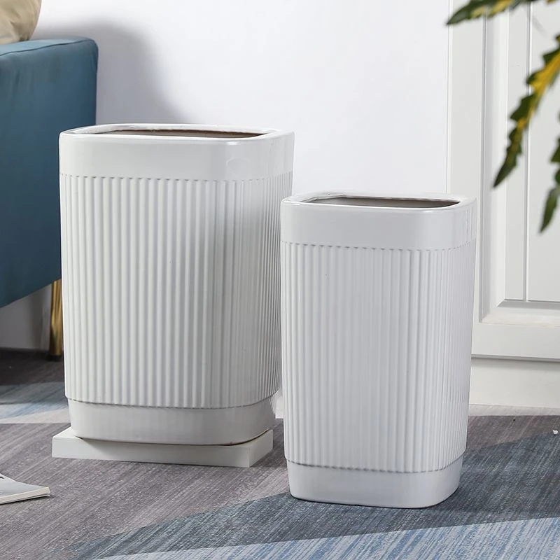 特大号方形陶瓷花盆家用白色简约金钱树千年木大口径琴叶榕种植盆