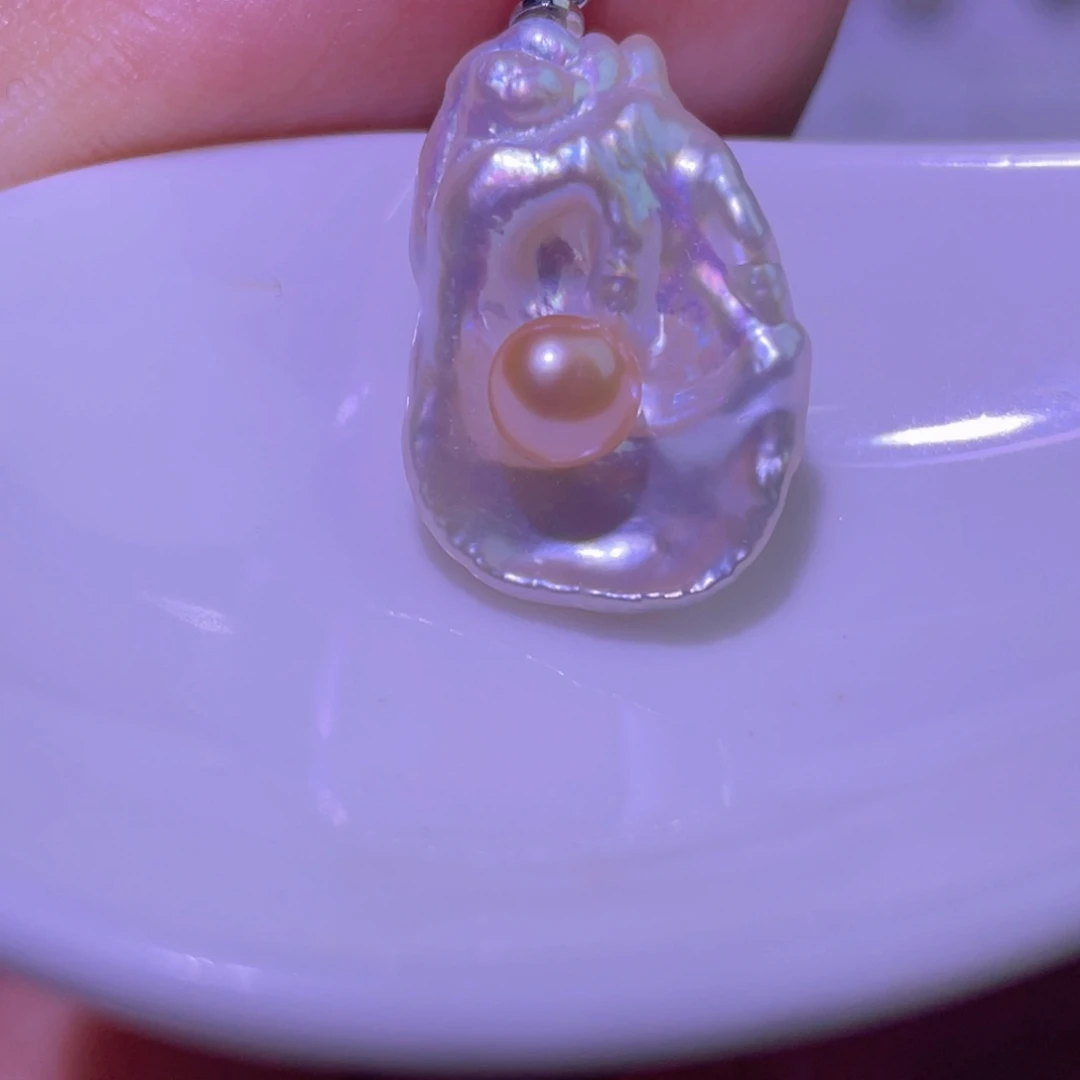 淡水珍珠天然淡水珍珠吊坠银S925镶嵌