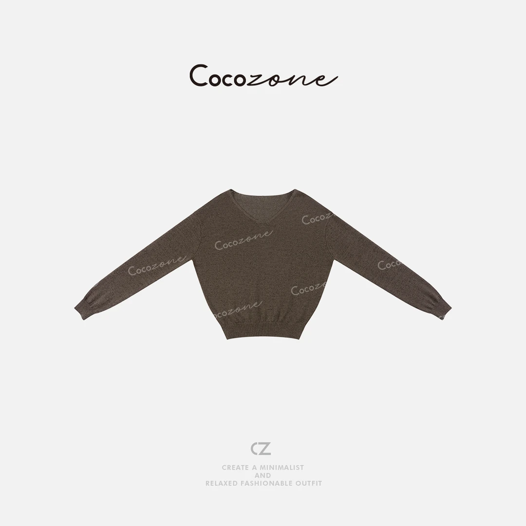 COCO ZONE 刘一一 棉莱赛尔混纺极简风V领长袖针织衫ACD2A0366