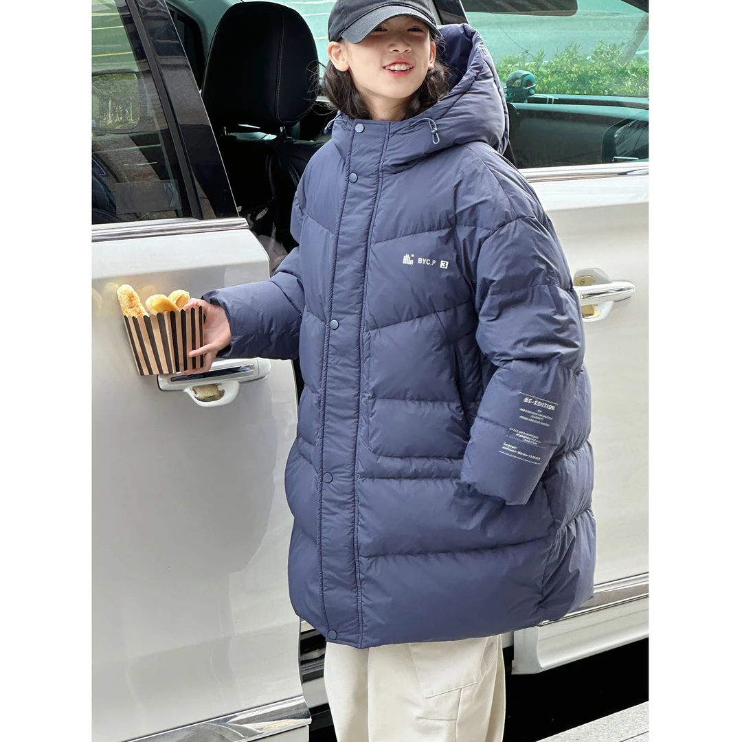 K29933孙小美高端90白鸭绒女童长款羽绒服冬装儿童连帽外套上衣