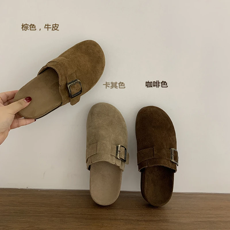 !复古勃肯鞋包头半拖鞋女鞋外穿秋冬厚底懒人一脚蹬单鞋1