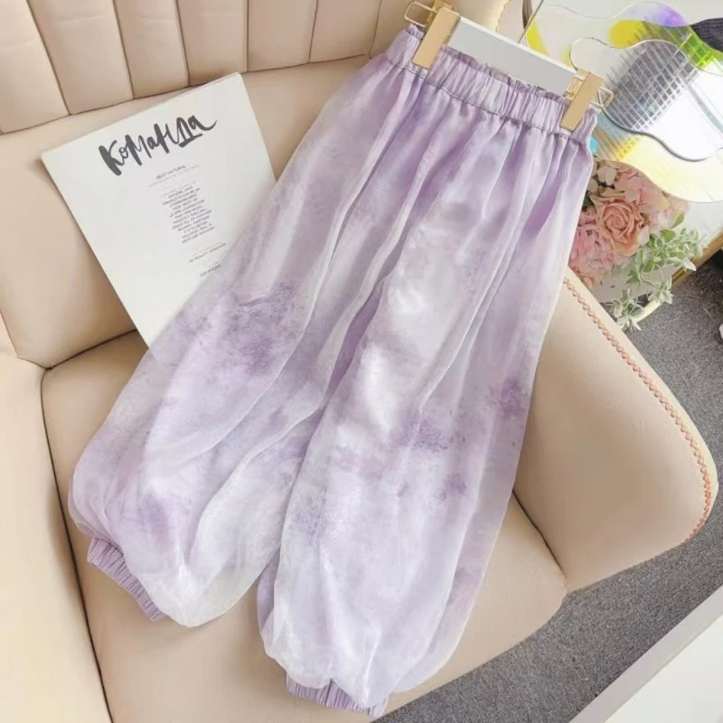 女童夏季欧若风薄款裤子新款女孩休闲灯笼长裤洋气儿童防蚊阔腿裤