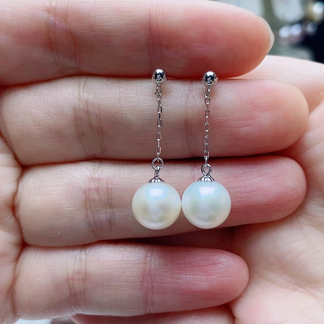 淡水珍珠银S925镶嵌耳饰