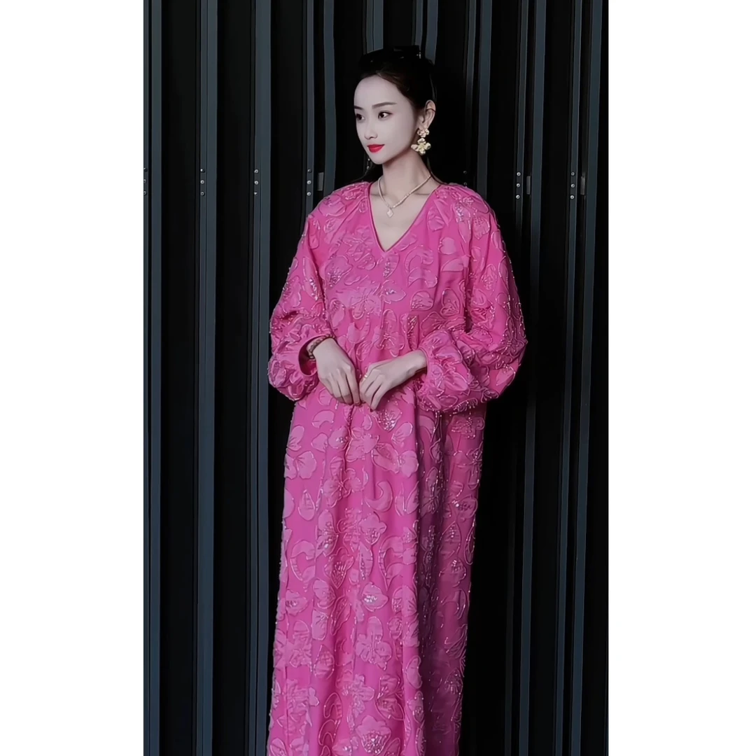 【落花吟】YAMO2025早春法式网纱剪花绣时尚精致连衣裙 80067