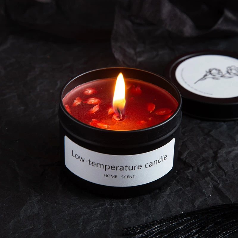 40度低温蜡烛鎏金玫瑰花瓣鎏金香薰黑罐情侣拍照约会道具情人礼物