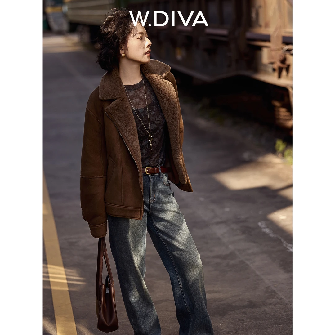 W.Diva【叙事者】西班牙进口A级美利奴羊皮毛一体羊毛外套54C253244