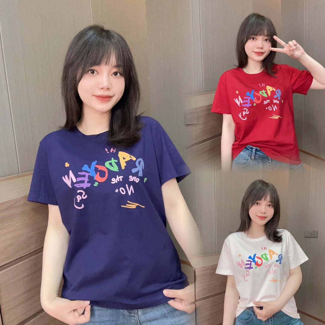 御妍婷英文短袖显瘦弹力圆领T恤正肩休闲时尚女新款上衣212