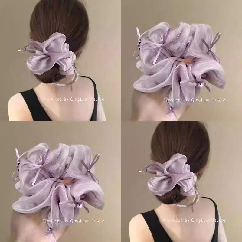 香芋紫月光~芭蕾风蝴蝶结大肠发圈法式温柔气质网纱头圈发绳盘发