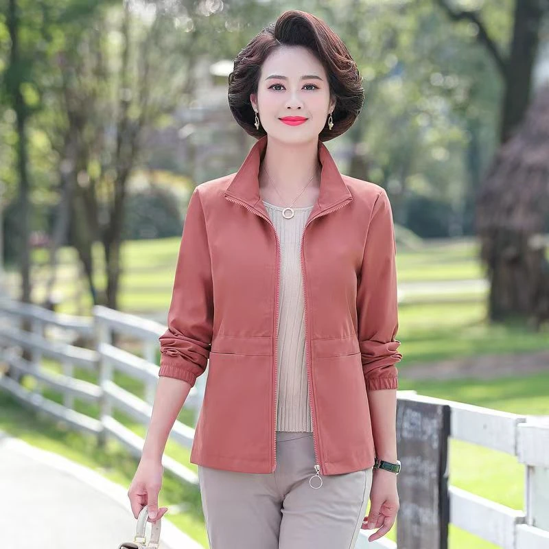 8261-中老年春秋外套短款夹克新款遮肉显瘦洋气上衣薄款【新仓库】