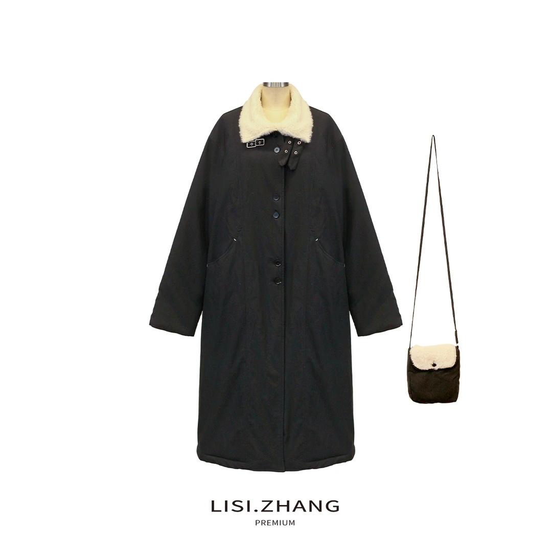 LISI.ZHANG--【长款加厚棉风衣】挎包搭配宽松慵懒时尚轻量长款棉衣