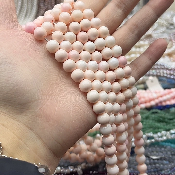 玛瑙/玉髓未镶嵌珠宝半成品一条8mm左右粉贝贝