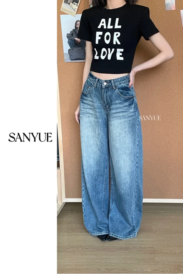 SANYUE【美式牛仔】复古水洗高品质阔腿牛仔裤