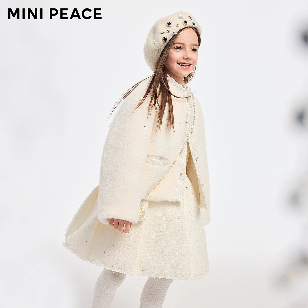 【专柜同款】MINIPEACE太平鸟童装女童镶钻仿兔毛外套儿童夹克冬