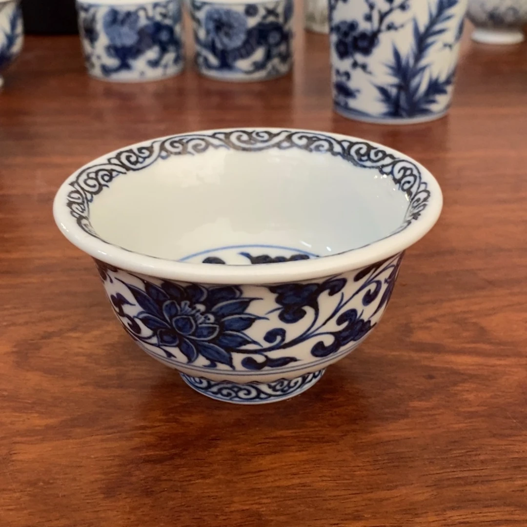 阿*仿元青花柴窑压手主人杯