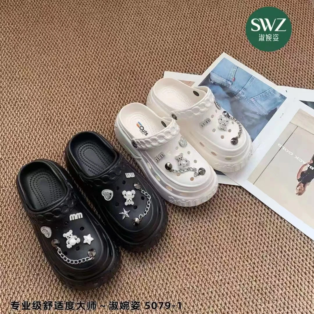 踩屎感舒适松糕跟半拖青少年女休闲包头洞洞鞋专业级凉鞋厚底