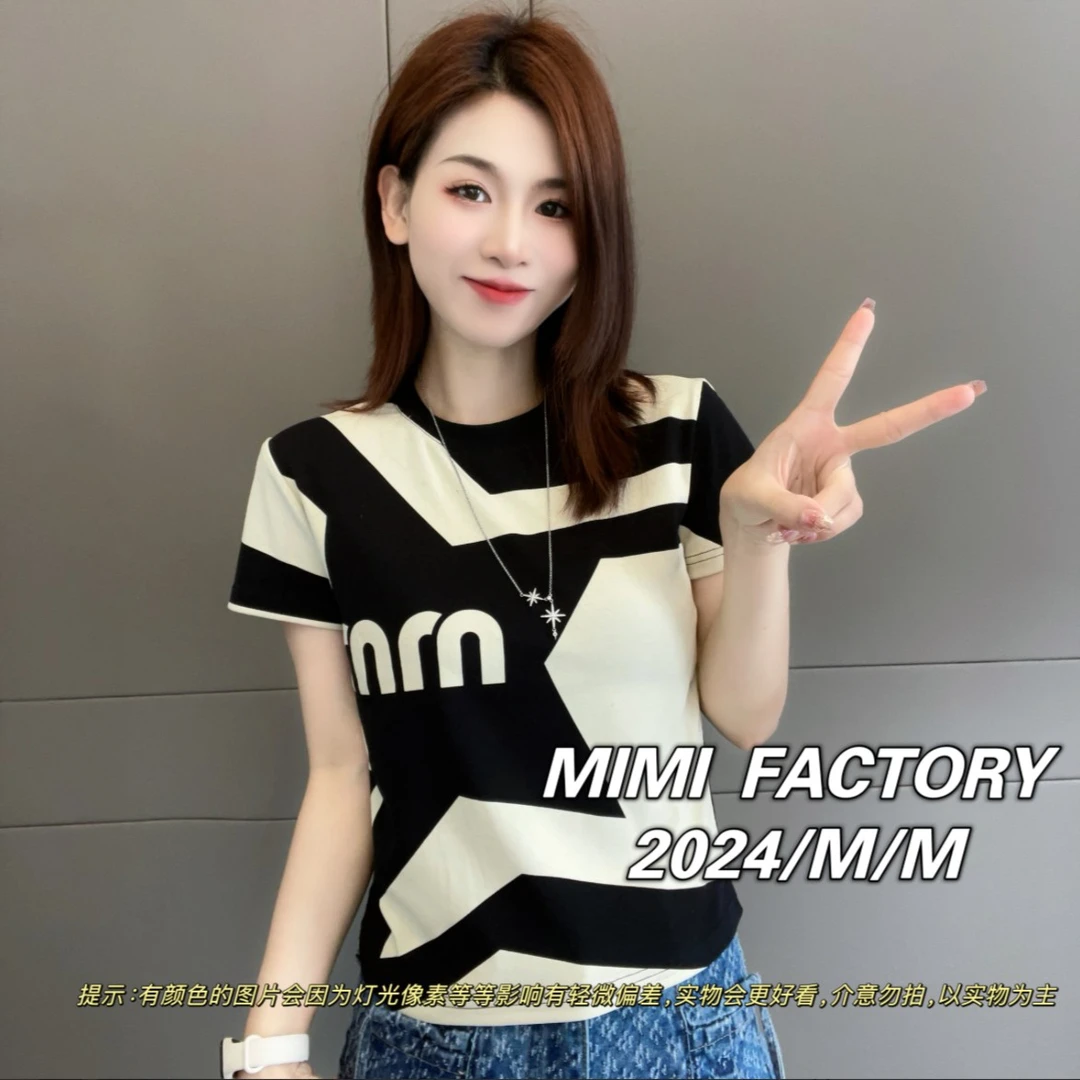 芈芈 2025新款短袖 简约撞色短袖T恤女修身显瘦时尚休闲百搭XCTQ