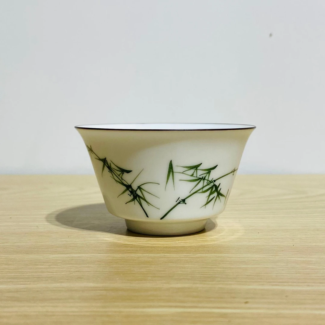 吾游茶器汉白瓷马蹄杯—青竹