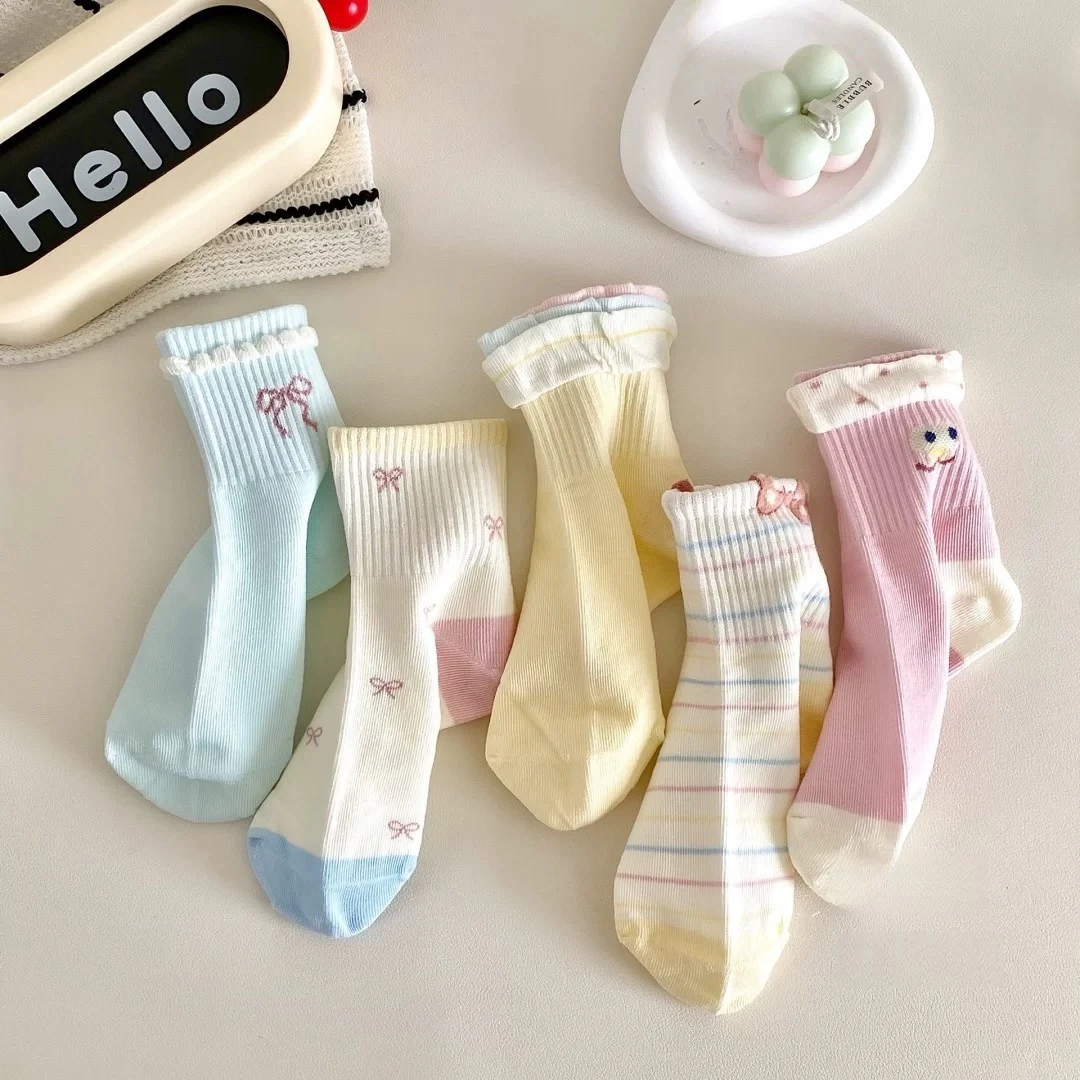 【秋季上新】女童袜子秋季棉袜儿童韩版ins蝴蝶结花边爱心袜中筒袜