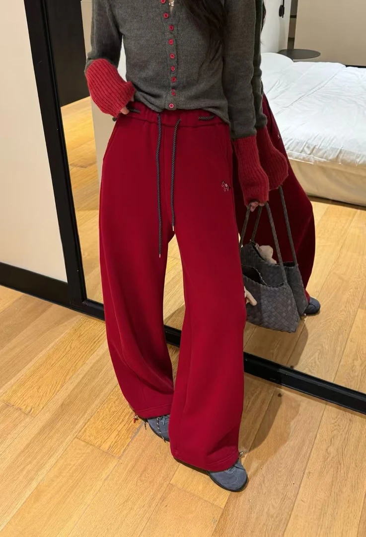 【花粉专享】彩色系慵懒风阔腿拖地裤女秋冬加绒休闲裤