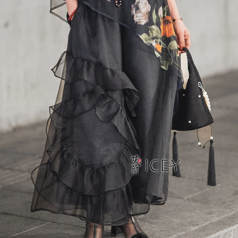 艾翕甄选【月下夜莺】黑色设计师款个性简洁裤ZX23447-1