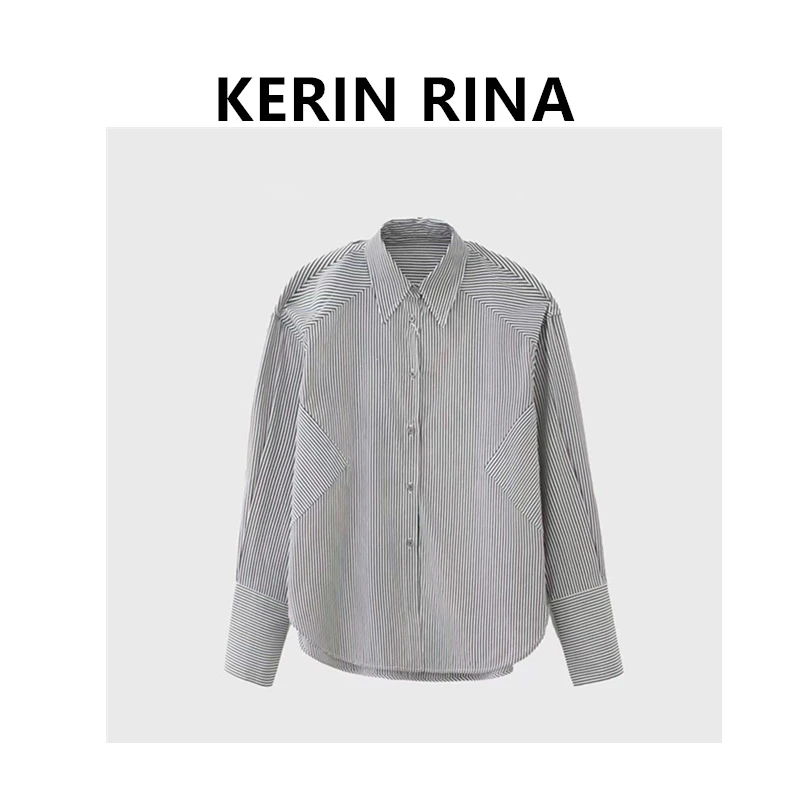 Kerin{赵雅芝同款}--抗皱棉质府绸细条纹设计廓形衬衫