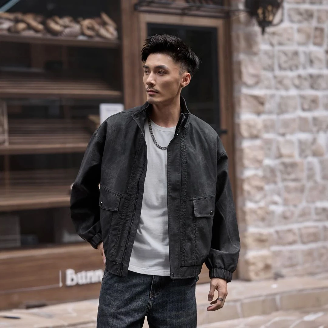 607皮衣外套男秋季2025新款宽松短款复古机车皮褂子痞帅男生夹克
