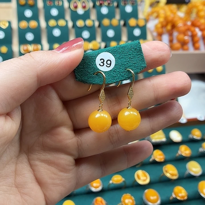 琥珀银S925镶嵌耳饰