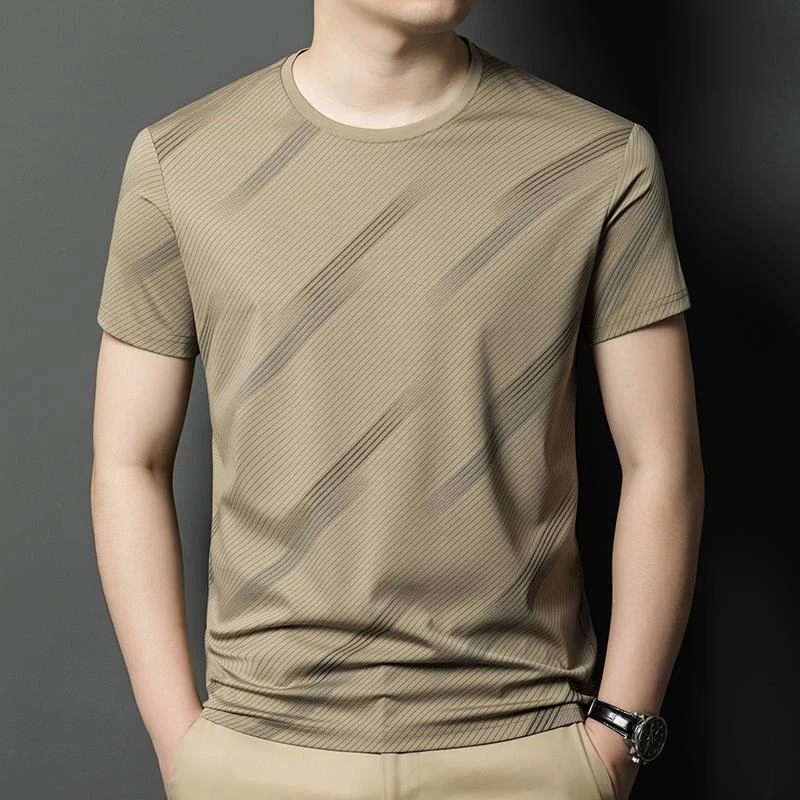 【TOMI GEROSS】汤米薄款短袖T恤男士新款圆领凉感气质高端休闲上衣