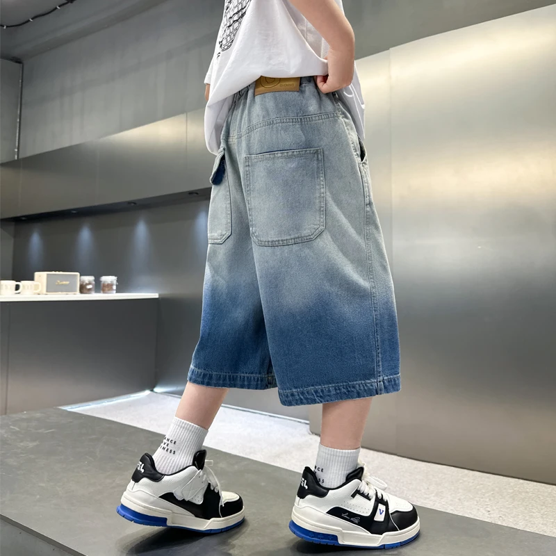 男童渐变牛仔短裤夏季薄款中大童宽松七分裤儿童时尚洋气休闲中裤