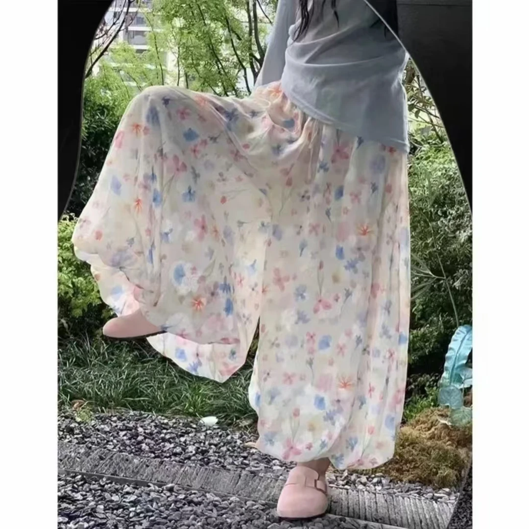 甜美彩色碎花花苞裙裤女夏阔腿温柔休闲蓬蓬裤