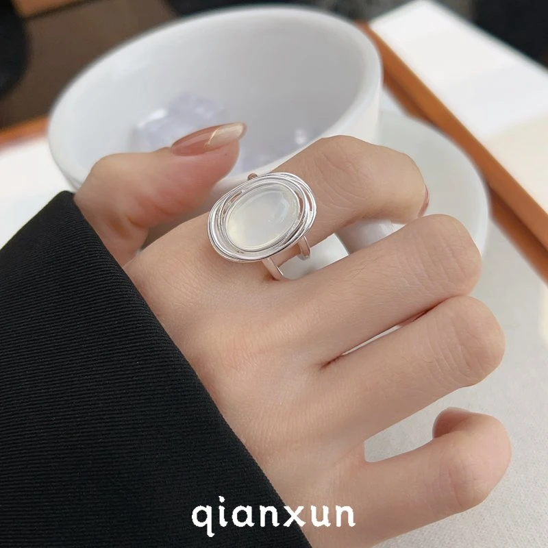 925银戒指银戒指不规则椭圆小指白双层戒指女个性开口指环J416