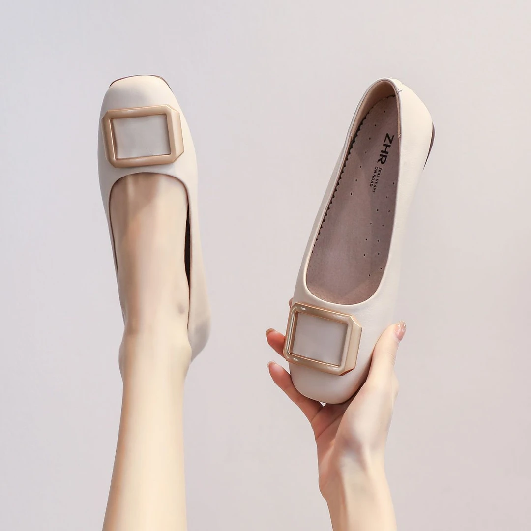 ZHR/则则平底真皮浅口低跟女2022新款鞋子女百搭学生豆豆鞋软底不