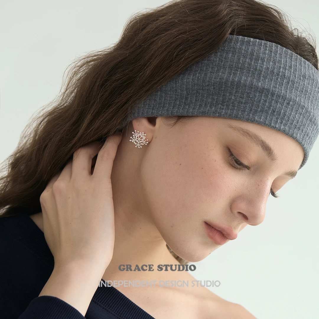 925银耳饰 G/S 秋冬银色雪松花朵耳环蒲公英雪花耳钉独特漂亮耳饰