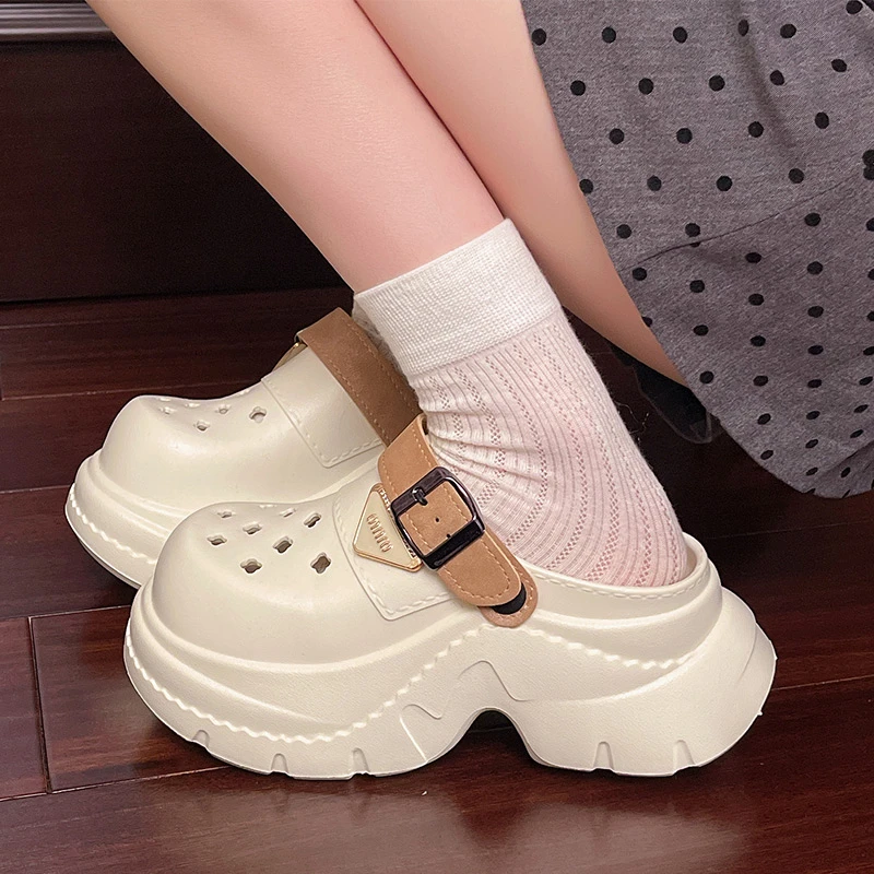 8.0厚底洞洞鞋女款夏季网红时尚外穿增高包头凉拖鞋沙滩防滑拖鞋