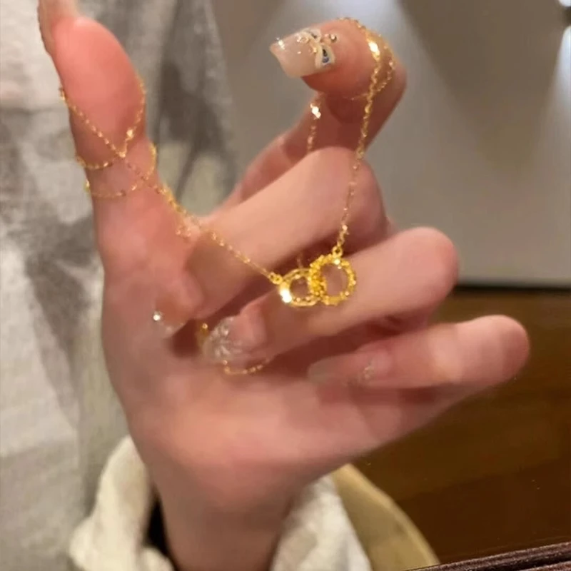 铜合金项链 碎碎冰环环相扣项链女2025新款锁骨链高级感轻奢小众