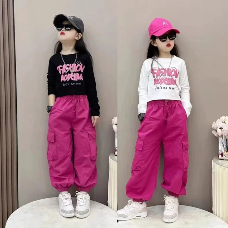 女童新款休闲两件套夏装套装2025洋气短袖T恤运动工装裤甜酷风潮D