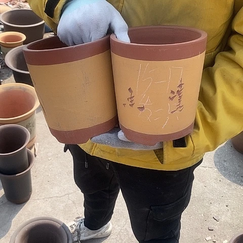 紫砂中国宜兴紫砂花盆，