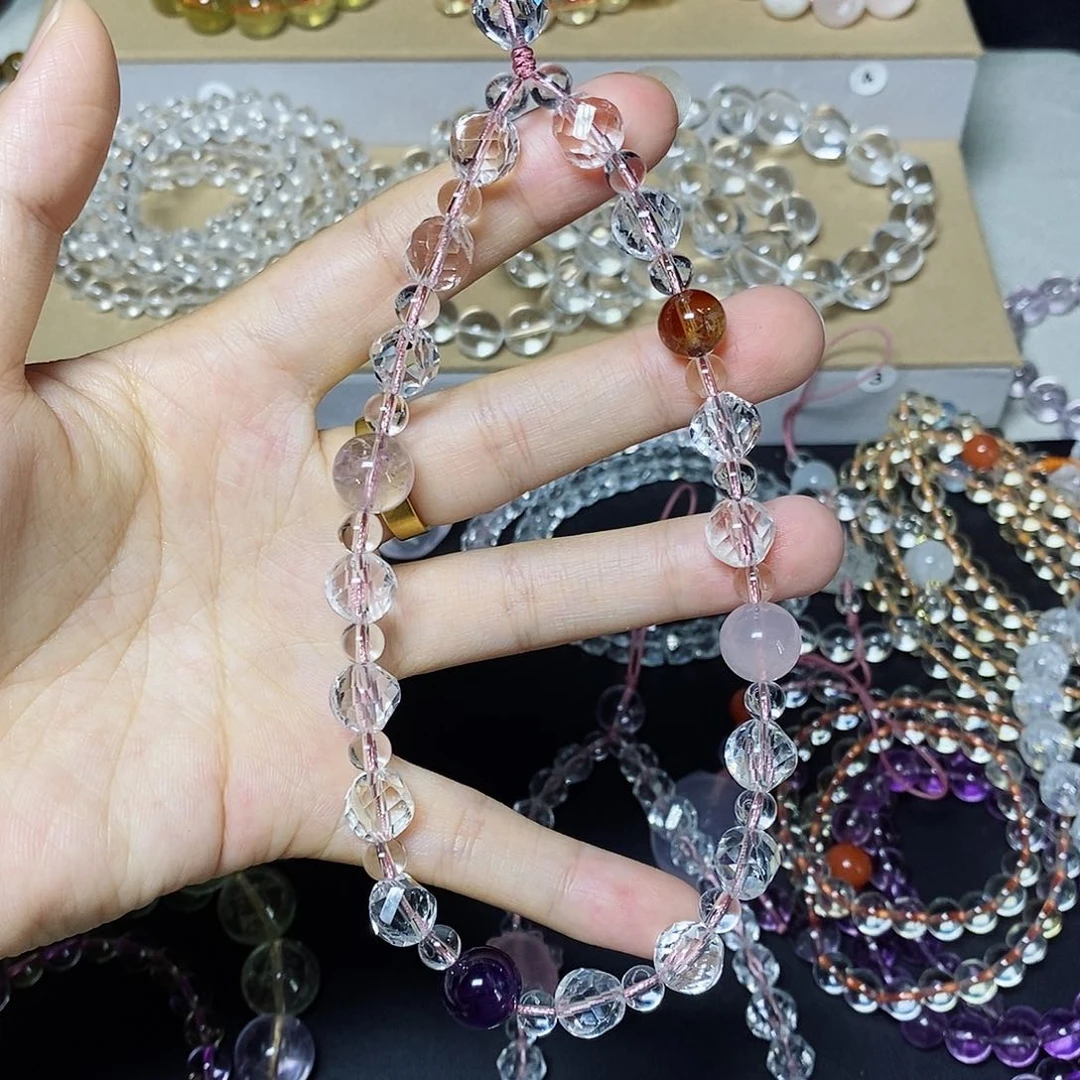 水晶手链未镶嵌白水晶切割面手机链
