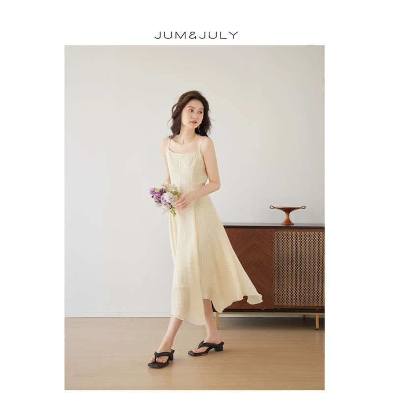 嘉茱莉夏季新款薄荷曼波吊带连衣裙女连衣裙天丝吊带裙长裙Q1036