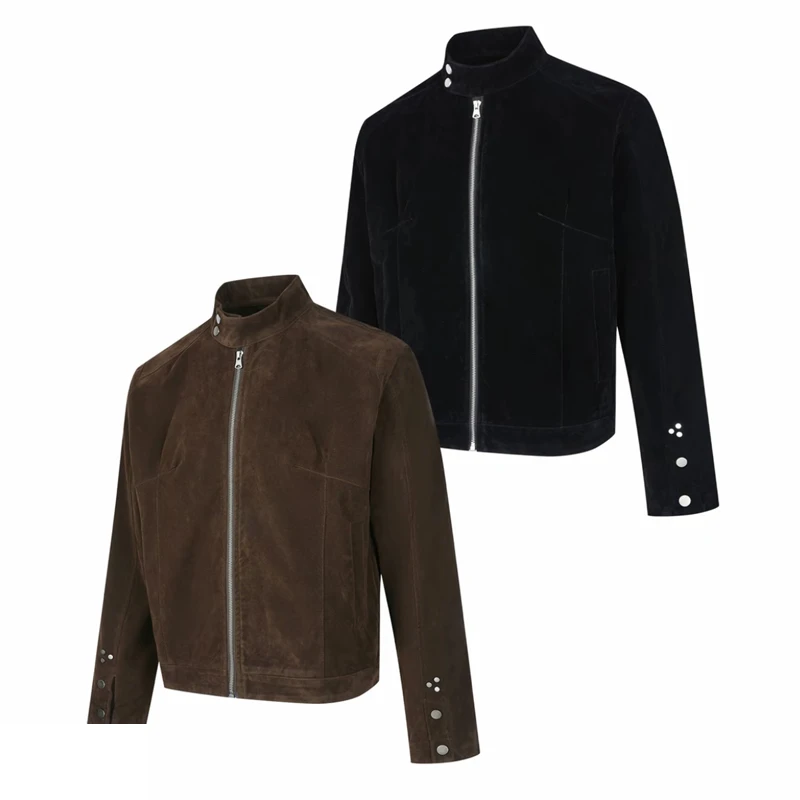 EME”摩登年代“复古绒皮男款春秋季哈灵顿外套