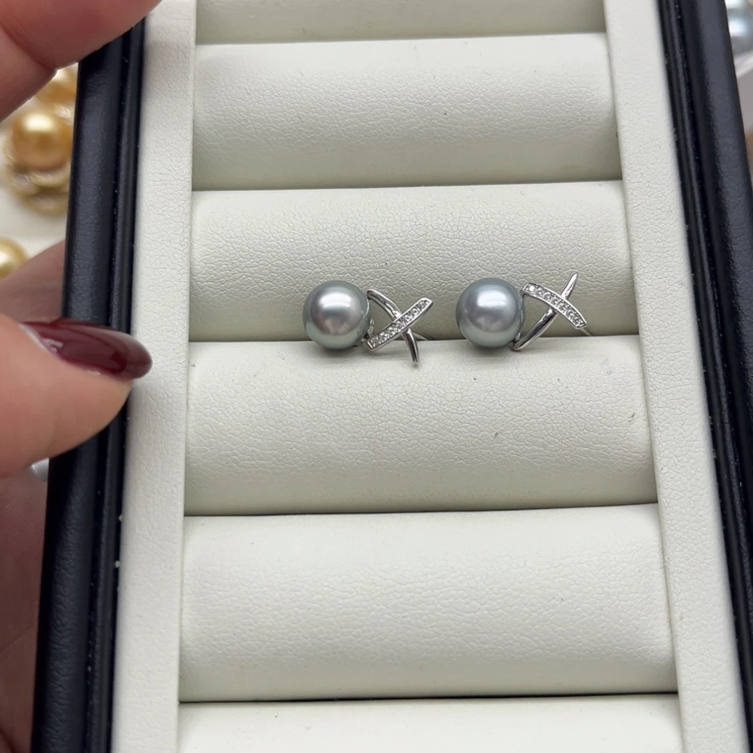 海水珍珠耳饰银S925镶嵌