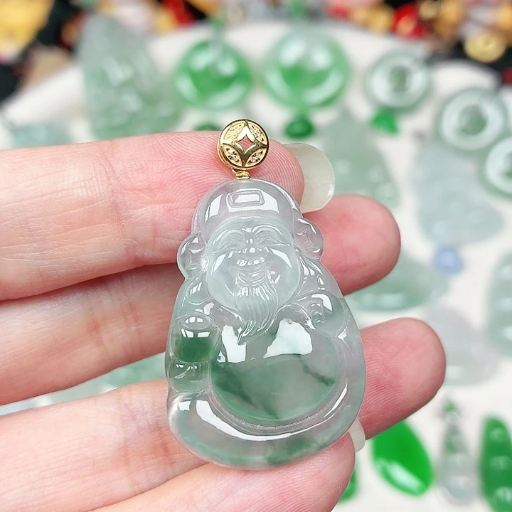 翡翠18K金镶嵌颈饰缅甸天然A货翡翠