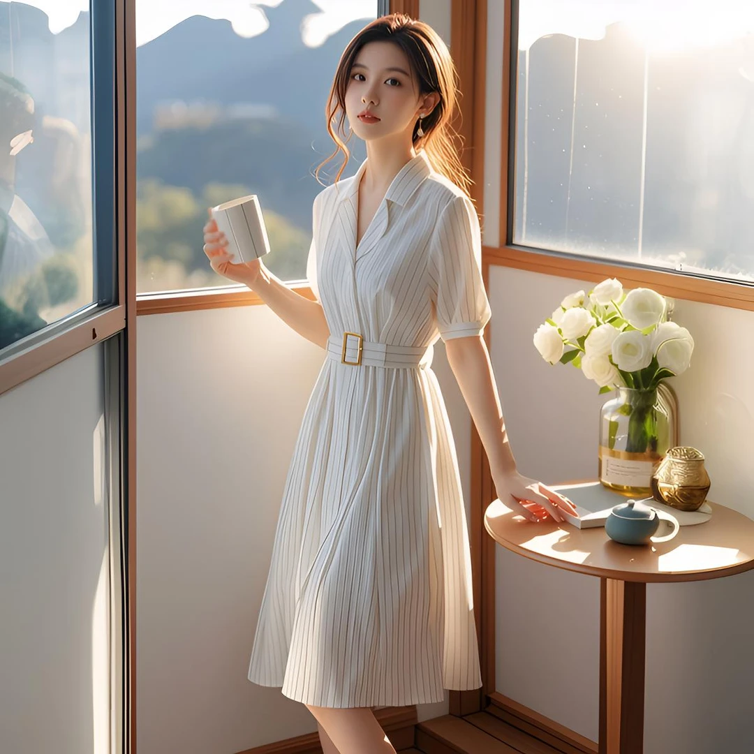 夏季条纹小个子法式高腰显瘦连衣裙女名媛小众简单大方通勤裙子潮