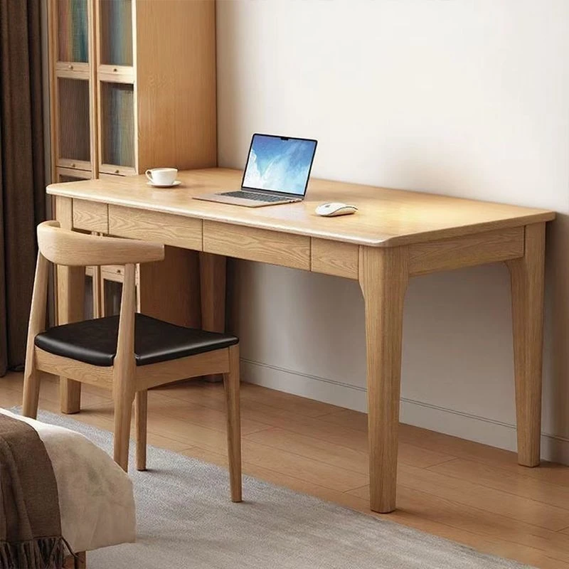 北欧实木书桌家用办公桌40/45/60长条桌卧室学生学习桌带抽屉一体